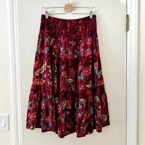 VTG Carole Little Cotton Tiered Floral Midi Skirt Sz S